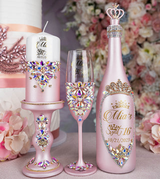 Pink Iridescent quinceanera cake knife and server