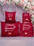 Wine red with silver Quinceanera package of pillows set, Bible and album de fotos