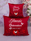 Wine red with silver Quinceanera package of pillows set, Bible and album de fotos