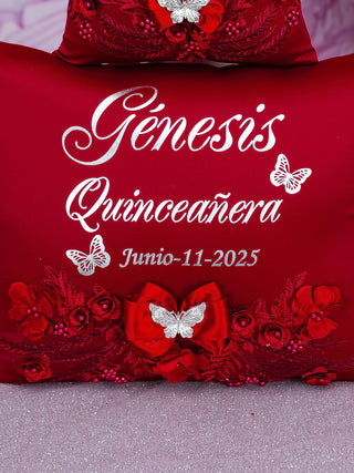 Wine Red with silver Quinceanera kneeling pillow, shoes pillow