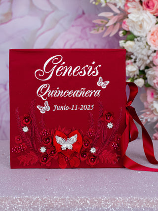 Wine red with silver Quinceanera package of pillows set, Bible and album de fotos