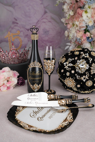 Black Quinceanera cake knife and server