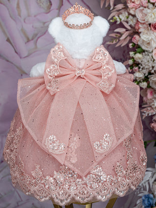 Blush with Bow Teddy bear quinceanera