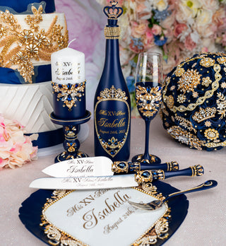 Navy blue with gold full quinceanera package