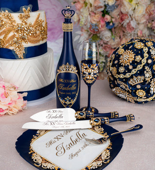 Navy blue with gold quinceanera brindis package (5 pcs)