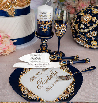 Navy blue with gold quinceanera guest book