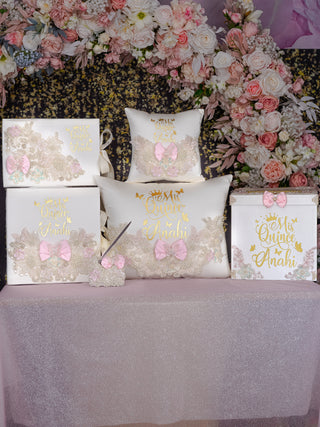 Champagne Pink Quinceanera theme package of pillows set and guest book