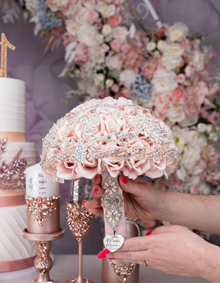 Rose Gold with Silver quinceanera bouquet 13 inches