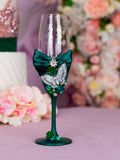 Green silver with butterflies Quinceanera Bottle with 4 Glasses