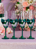 Green silver with butterflies quinceanera bottle with 2 glasses