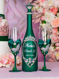 Green silver with butterflies 1 quinceanera champagne glass