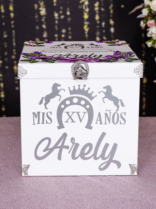 White lilac Charro Quinceanera Money Card Box