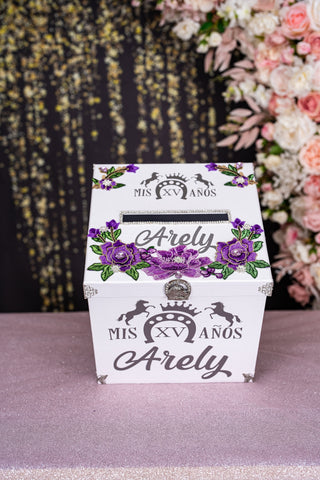 White lilac Charro Quinceanera Money Card Box