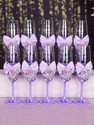 Lilac with Butterfly 10 quinceanera champagne glasses