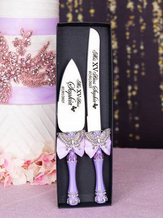 Lilac with Butterfly Quinceanera bottle with 2 glasses