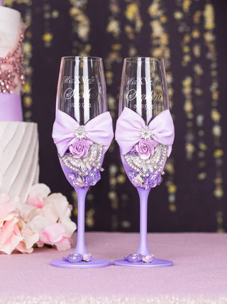 Lilac with Butterfly quinceanera bottle with 4 glasses