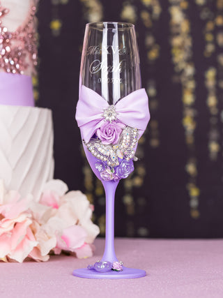 Lilac with Butterfly 2 quinceanera champagne glasses