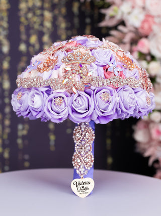 Lilac Rose Gold Quinceanera Bouquet 13 inches