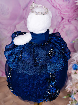 Navy Blue with flowers last teddy bear for quinceanera