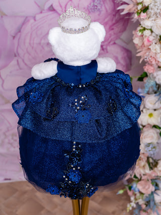 Navy Blue with flowers last teddy bear for quinceanera
