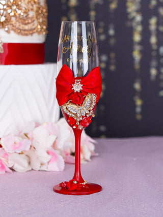 Red with gold butterfly quinceanera bottle