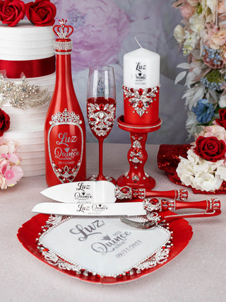 Red Silver 2 quinceanera champagne glasses