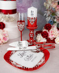 Red Silver Quinceanera brindis package with candle