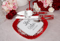 Red silver Quinceanera cake knife set with plate and fork