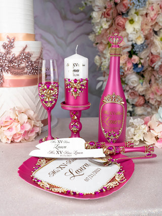 Fuchsia package with bottle and candle