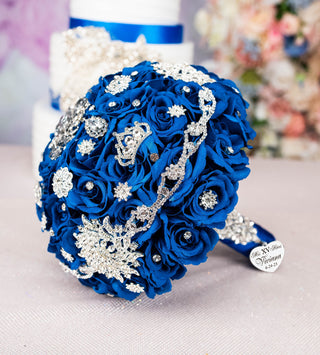 Royal blue silver quinceanera pillows set