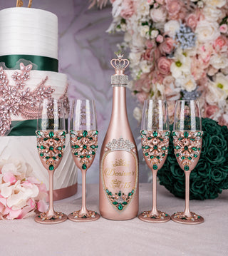 Rose Gold with Green Quinceanera brindis package with candle