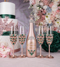 Rose Gold with Green Quinceanera Bottle with 4 Glasses