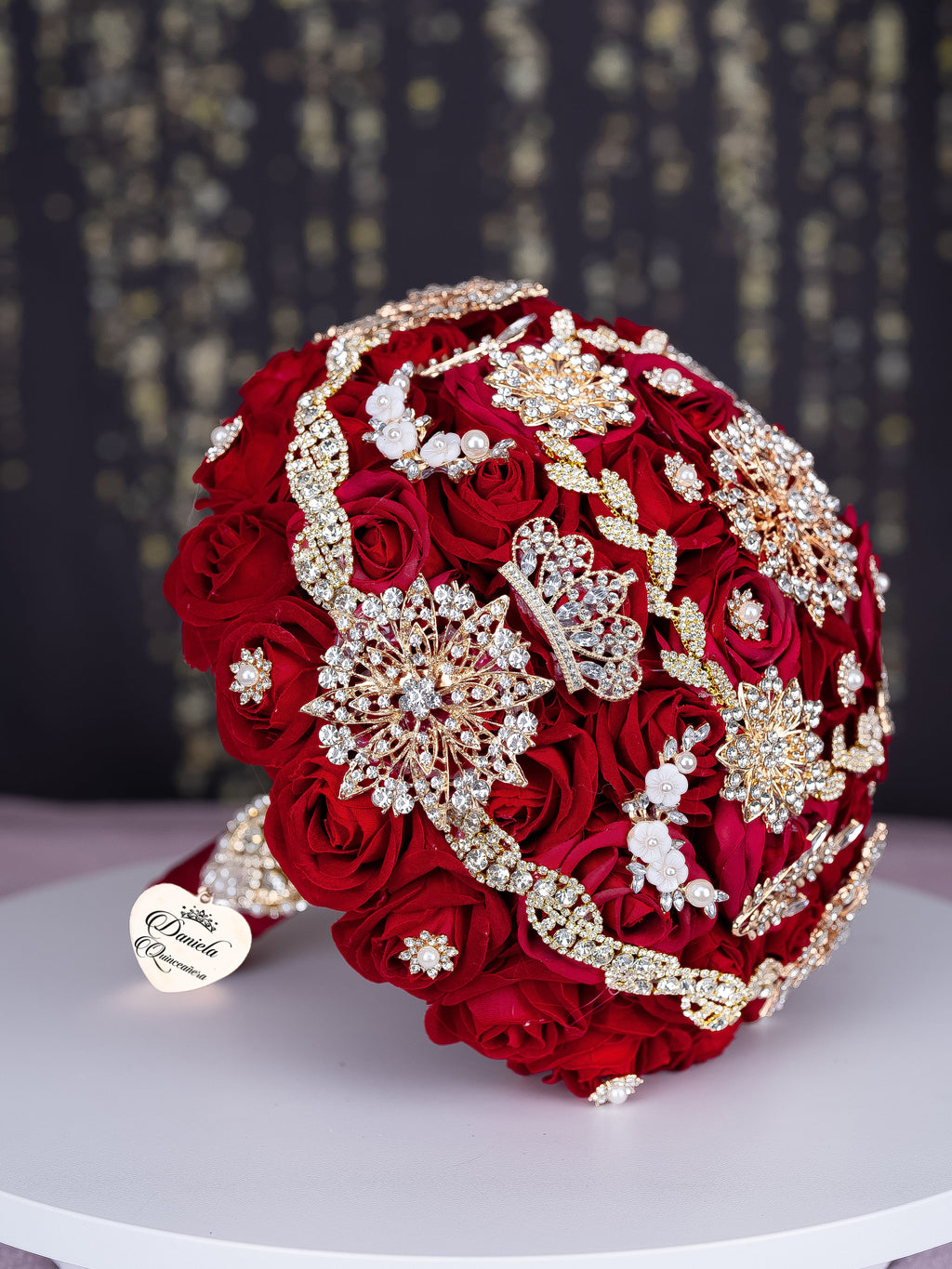 Wine Red Quinceanera Bouquet 13 Inches | Ruby Red Ramo / quinceanera-decor