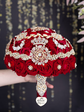 Wine red quinceanera bouquet 9 inches