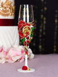 White and Red Charro quinceanera bottle with 2 glasses