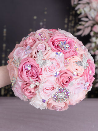 Dusty Rose Iridescent Quinceanera bouquet 9 inches