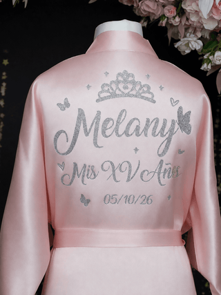 Blush with silver robe for quinceanera