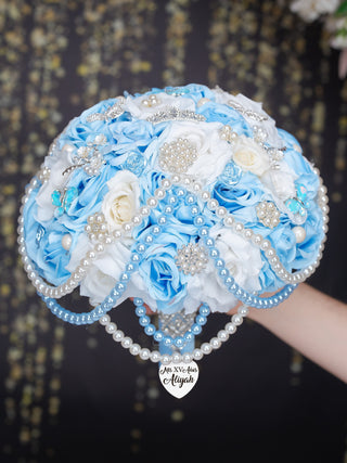 Light Blue Butterfly Quinceanera bouquet 13 inches