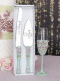 Sage Green Pink quinceanera cake knife and server