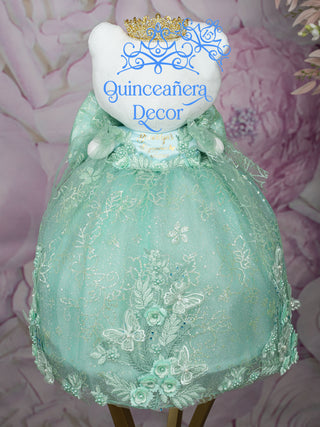 Sage Green Kitty Quince Doll With Princess Touch / quinceanera-decor Sage Green Kitty Quince Doll With Princess Touch / quinceanera-decor
