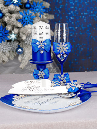 Royal blue winter theme 1 quinceanera champagne glass