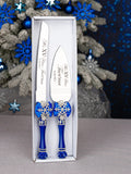 Winter Quinceanera cake knife and server royal blue