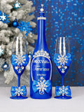 Winter Quinceanera bottle with 2 glasses royal blue