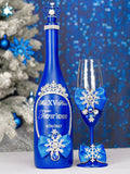 Winter Quinceanera bottle with 1 glass royal blue