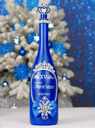 Winter Quinceanera bottle royal blue