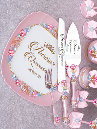 Baby pink blue 4 quinceanera champagne glasses