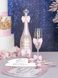 Baby pink blue quinceanera cake knife set with 2 glasses