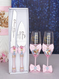 Baby pink blue quinceanera cake knife set with 2 glasses