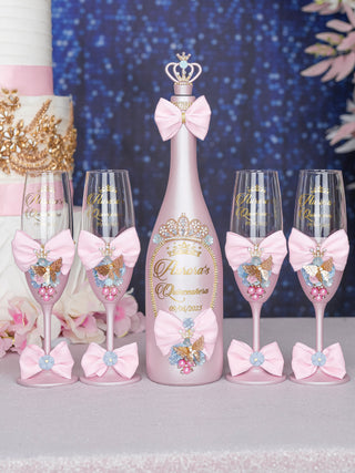 Baby pink blue quinceanera brindis package with candle