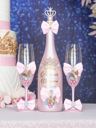 Baby pink blue quinceanera brindis package with candle
